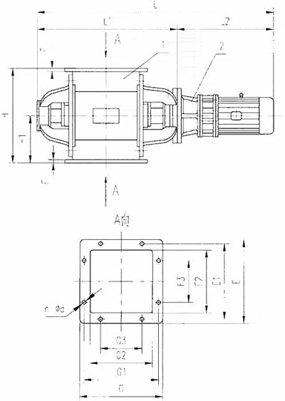 GY型剛性葉輪式給料機(jī)產(chǎn)品外形尺寸圖：同鑫振動(dòng)機(jī)械