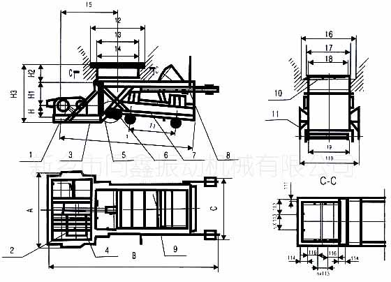 K型往復式給料機(往復式給煤機)產(chǎn)品主要外形尺寸圖-同鑫振動機械