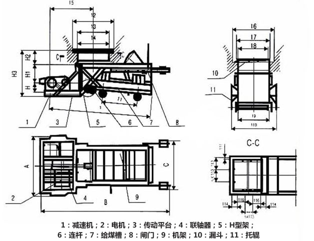 K型往復式給料機(往復式給煤機)產(chǎn)品外形示意圖-同鑫公司